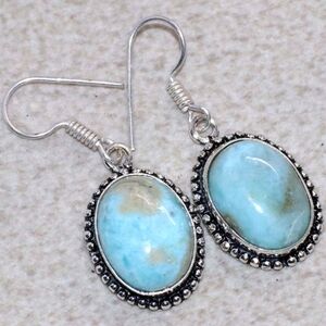Larimar Gemstone 925 Sterling Silver Handmade Drop Dangle Earrings